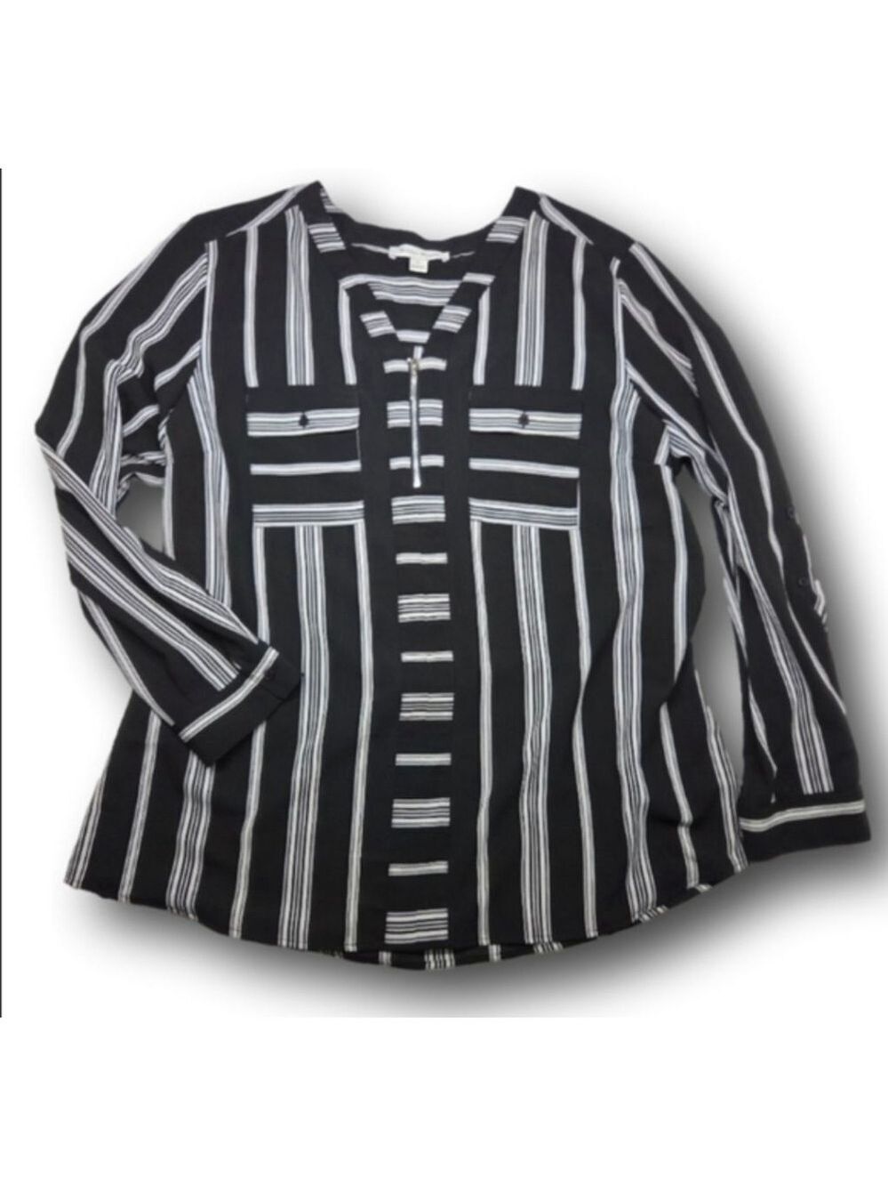 Women's Studio Works Black White Striped Blouse XL